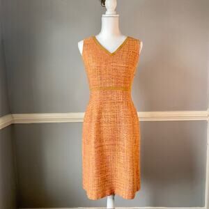 Talbots Silk Blend Tweed Sheath Dress Orange V Neck Midi Classic